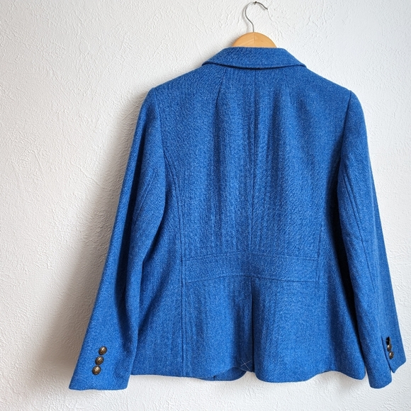 TALBOTS Wool Classic Bright Blue Felted Shetland Blazer Jacket - Picture 5 of 16